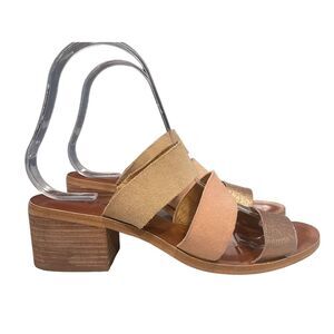 Lucky‎ Brand 3 straps slide sandal Stacked block heel color block 7.5